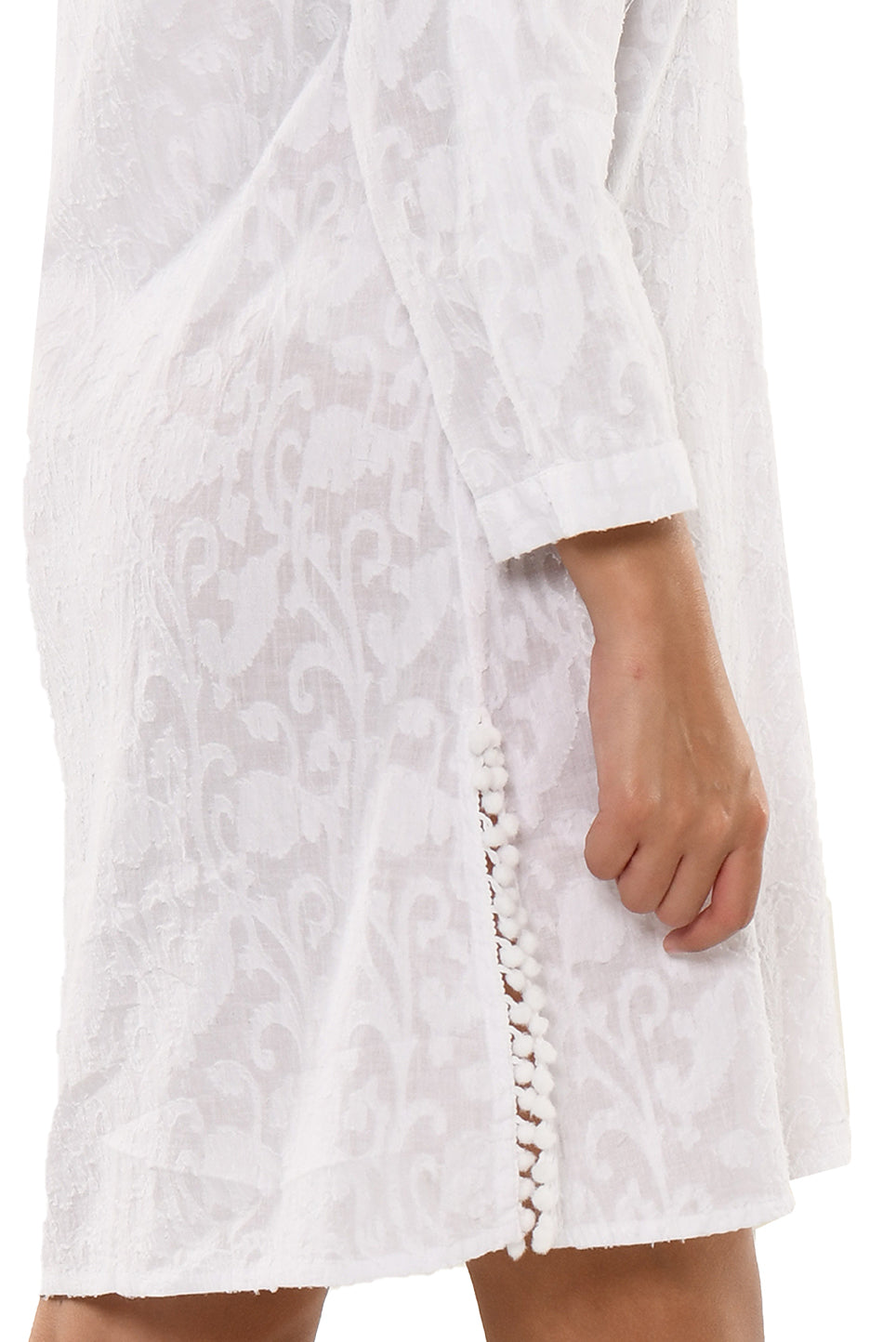 Women's Swimsuit Cover-Up Long Sleeves Cotton White Kaftan  by AZUCAR -WHITE- LCT230 - 6 PCS/PRE-PACK