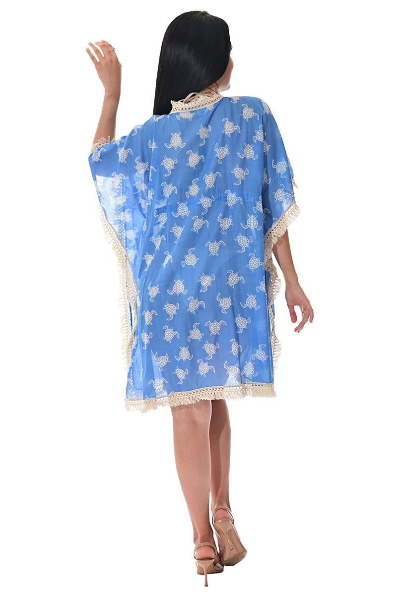 Swimsuit Cover-Up Fringe Tunic Turtle Blue by AZUCAR - LCT3581 - 6 PCS/PRE-PACK