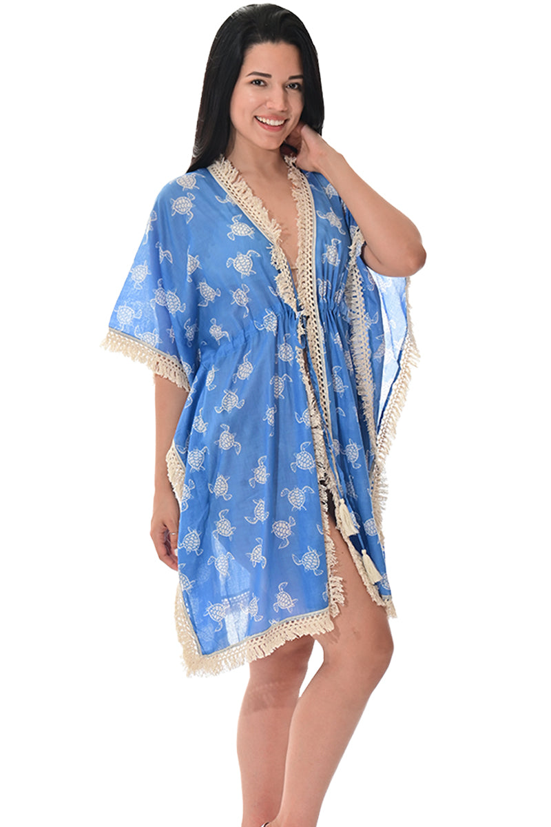 Swimsuit Cover-Up Fringe Tunic Turtle Blue by AZUCAR - LCT3581 - 6 PCS/PRE-PACK