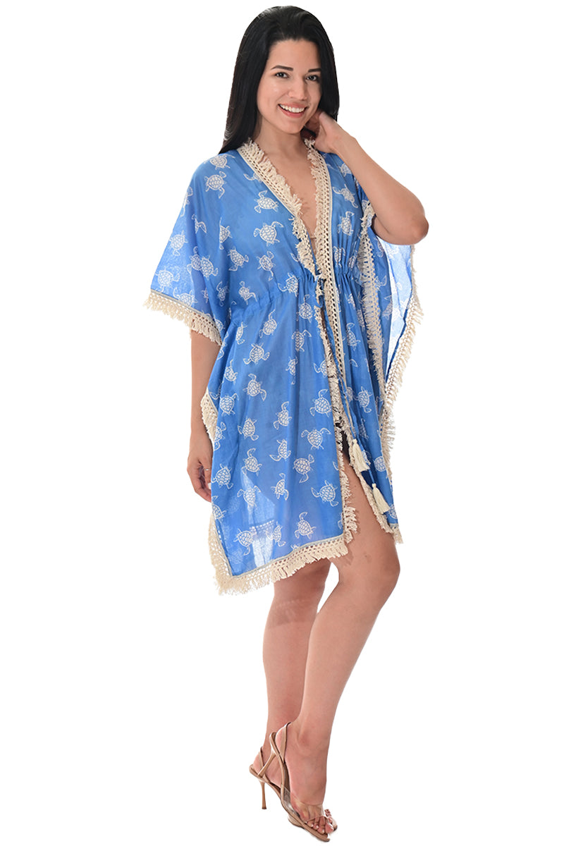 Swimsuit Cover-Up Fringe Tunic Turtle Blue by AZUCAR - LCT3581 - 6 PCS/PRE-PACK