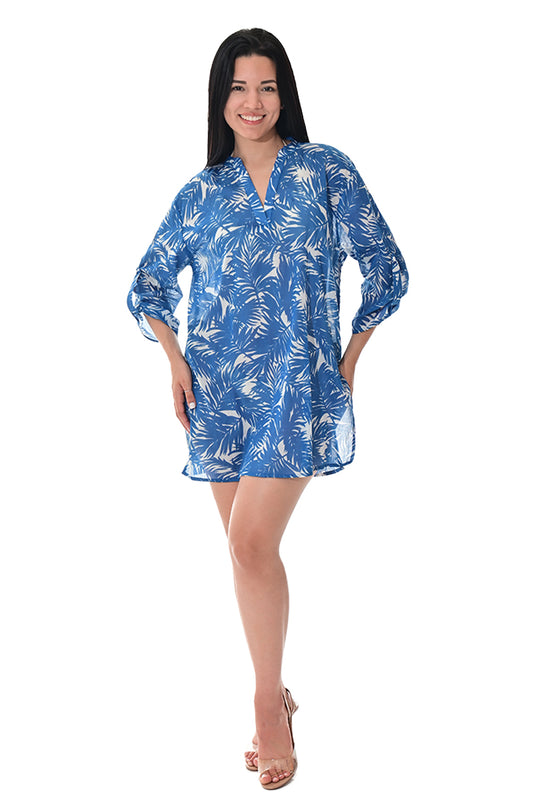 Swimsuit Cover-Up Tunic Palms BLUE/WHITE by AZUCAR - LCT3591 - 6 PCS/PRE-PACK