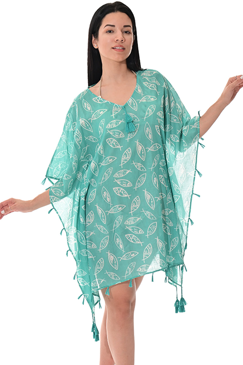 Swimsuit Cover-Up Tunic Fish MINT Color by AZUCAR - LCT3592 - 6 PCS/PRE-PACK