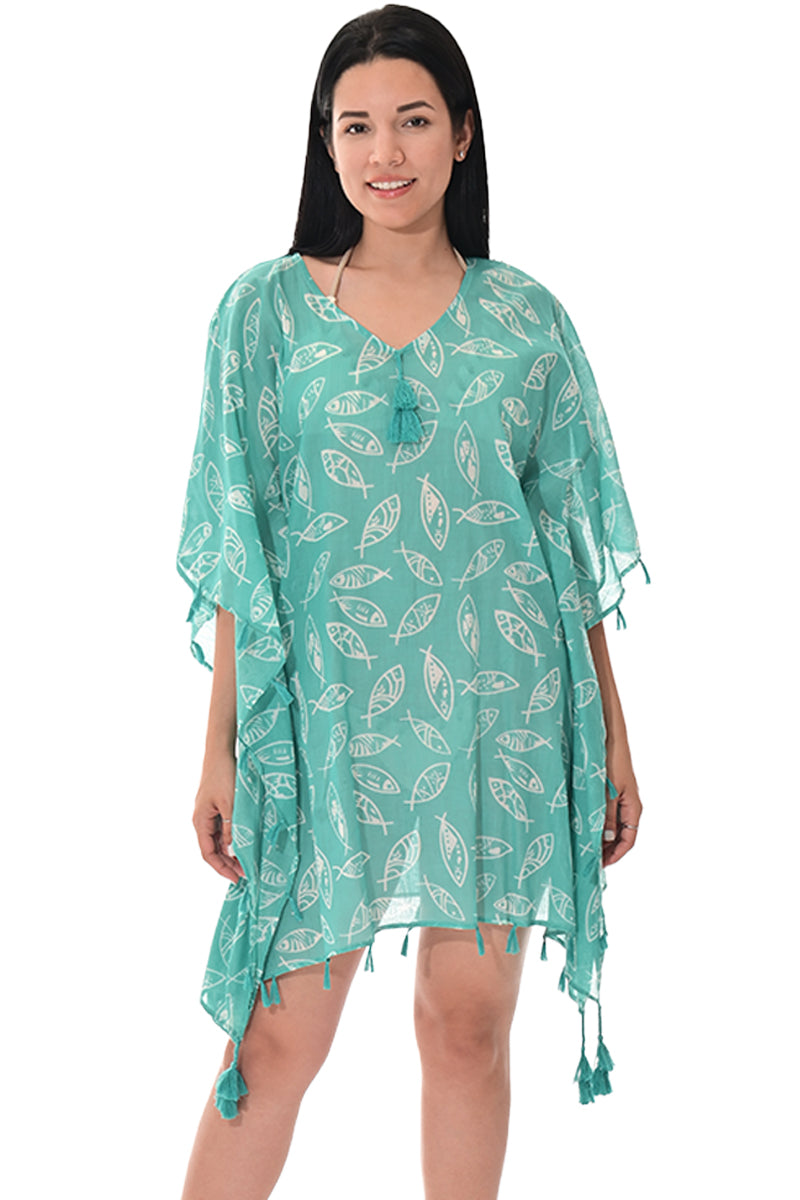 Swimsuit Cover-Up Tunic Fish MINT Color by AZUCAR - LCT3592 - 6 PCS/PRE-PACK