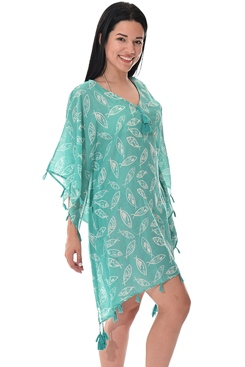 Swimsuit Cover-Up Tunic Fish MINT Color by AZUCAR - LCT3592 - 6 PCS/PRE-PACK