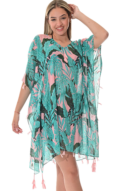 Swimsuit Cover-Up Tunic Palms GREEN PRINT Color by AZUCAR - LCT3593 - 6 PCS/PRE-PACK