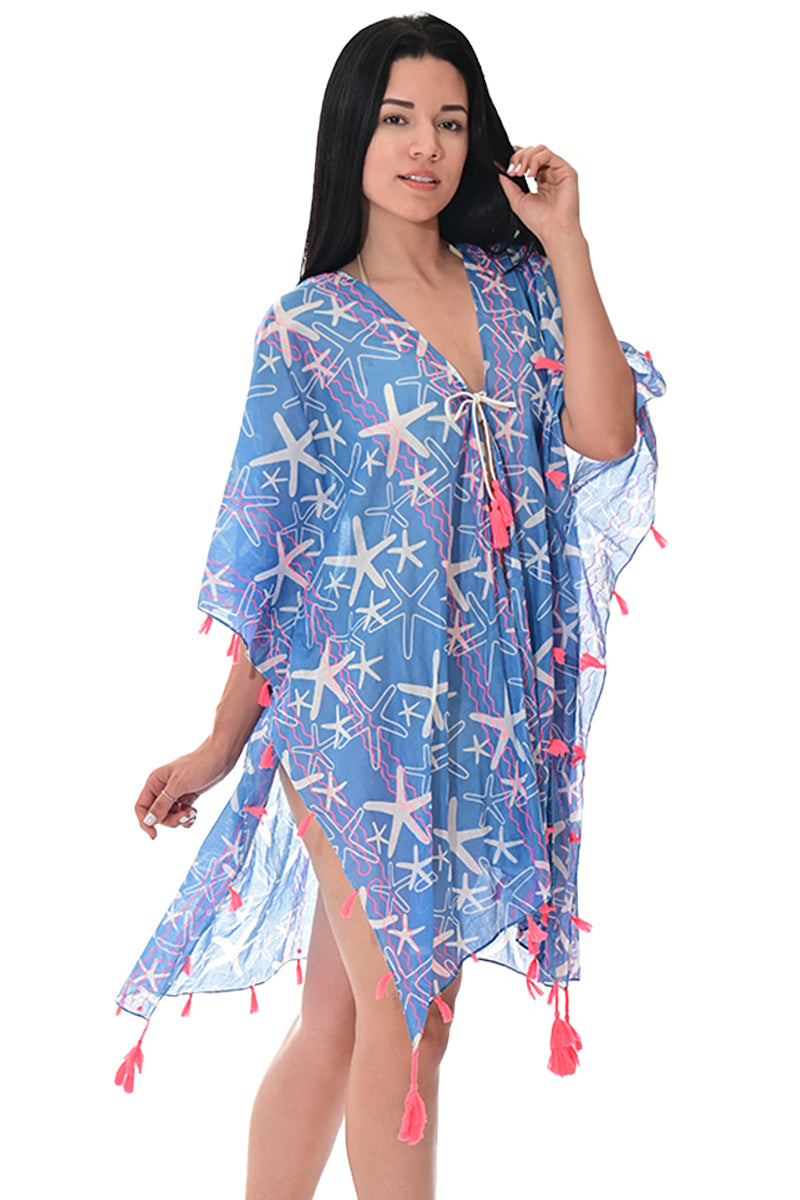 Swimsuit Cover-Up Tunic Star Fish BLUE PRINT Color by AZUCAR - LCT3599 - 6 PCS/PRE-PACK