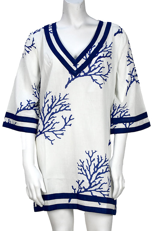 Swimsuit Cover-Up Tunic Sea Coral WHITE/BLUE by AZUCAR - LCT3694 - 6 PCS/PRE-PACK