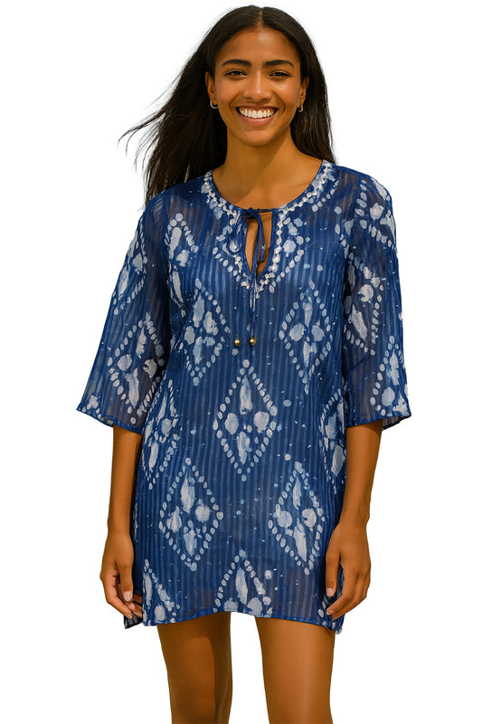 Swimsuit Cover-Up Tunic Sheer NAVY by AZUCAR - LCT3720 - 6 PCS/PRE-PACK