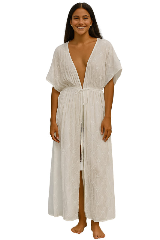 Swimsuit Cover-Up Tunic Sheer Chiffon WHITE Open Front Maxi by AZUCAR - LET3609 - 6 PCS/PRE-PACK