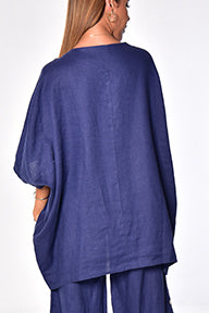 Ladies Linen Blouse Loose Button-Down Butterfly Sleeve by AZUCAR-NAVY-Color Options - LLB1697 - 6 PCS/PRE-PACK