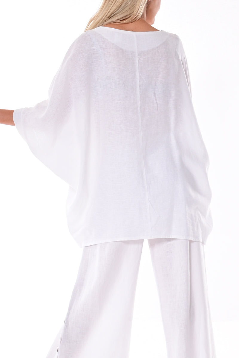 Ladies Linen Blouse Loose Button-Down Butterfly Sleeve by AZUCAR-NAVY-Color Options - LLB1697 - 6 PCS/PRE-PACK