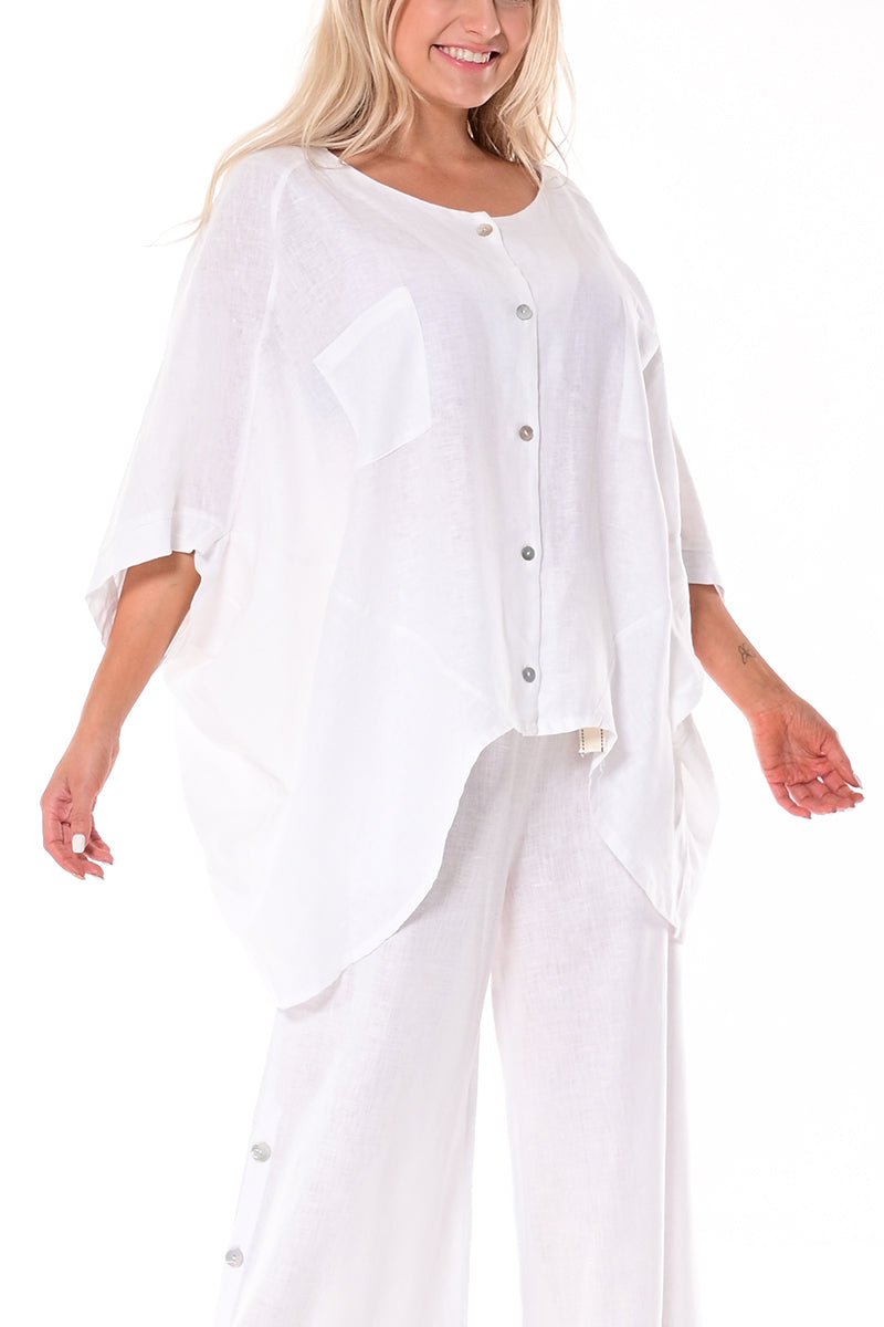 Ladies Linen Blouse Loose Button-Down Butterfly Sleeve by AZUCAR-NAVY-Color Options - LLB1697 - 6 PCS/PRE-PACK