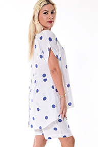 Ladies Polka-Dot Dress Button Down Roll-Up Sleeve by AZUCAR WHITE/RED - LLB1726 - 6 PCS/PRE-PACK