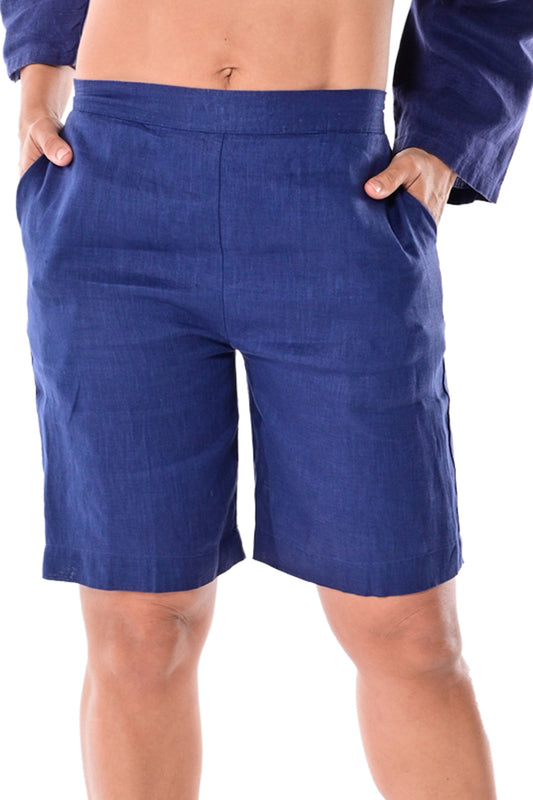 Ladies Linen Shorts Flat Front w/Pockets - Navy - by Azucar - Color Options - LLH1379 - 6 PCS/PRE-PACK