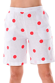 Ladies Linen Shorts Bermuda Polka-Dot w/Pockets-WHITE/RED-Color Options-LLH1727 - 6 PCS/PRE-PACK