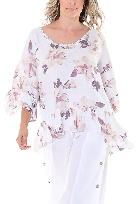 Ladies Butterfly Top Wide Neck Ruffled Hem by AZUCAR-IVORY/BEIGE -Color Options - LLWB114- 6 PCS/PRE-PACK