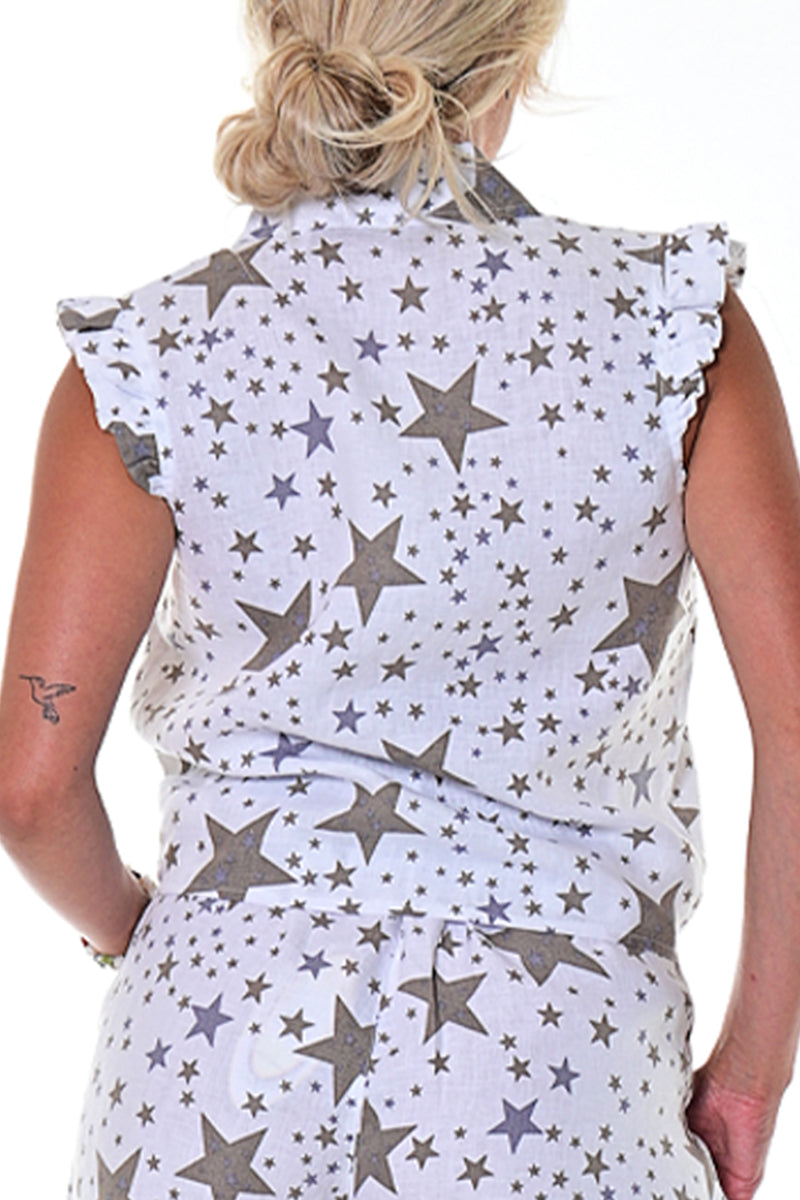 Ladies Linen Blouse Sleeveless w/Front Tie by AZUCAR IVORY STAR-Color Options - LLWB115- 6 PCS/PRE-PACK
