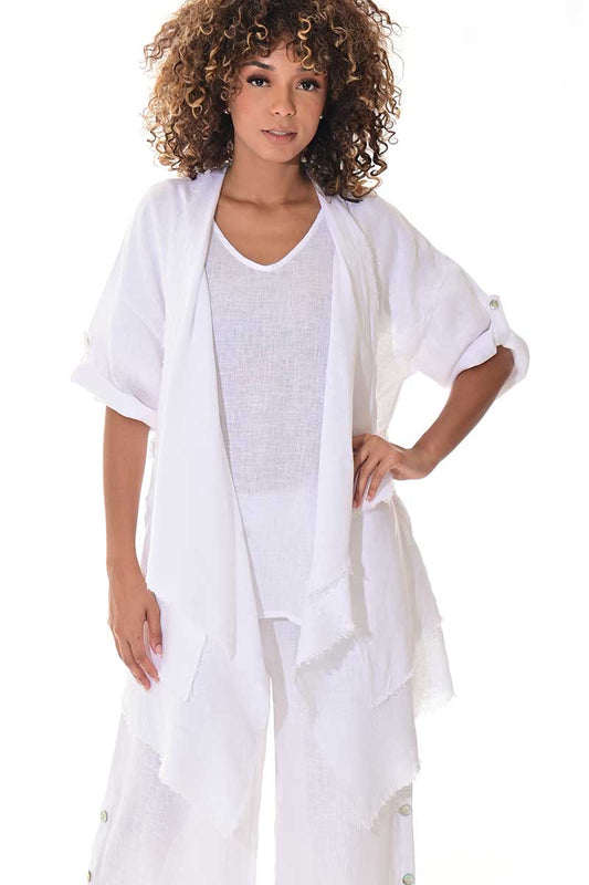 Ladies Linen Cardigan Draped Open Front Loose Fit WHITE-Color Options - LLWB3107 - 6 PCS/PRE-PACK