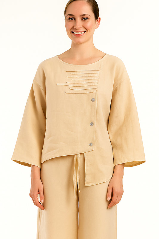 Ladies Linen L/S Button Blouse by AZUCAR-Natural-COLOR OPTIONS - LLWB3325 - 6 PCS/PRE-PACK