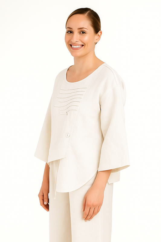Ladies Linen L/S Button Blouse by AZUCAR-White-COLOR OPTIONS - LLWB3325 - 6 PCS/PRE-PACK