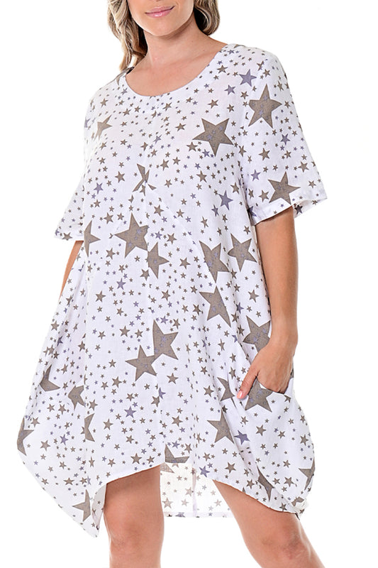 Ladies Linen Loose Fit Dress Short Length Matchbook Pockets by AZUCAR IVORY STAR - Colors Options- LLWD105 - 6 PCS/PRE-PACK