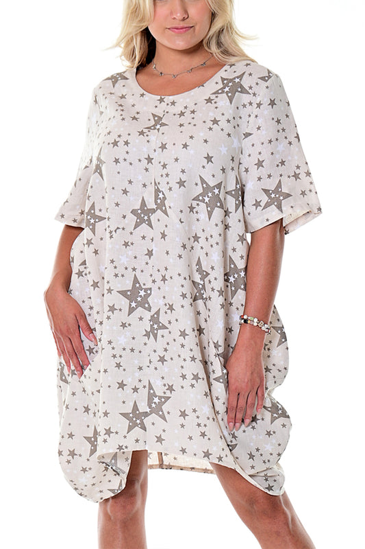 Ladies Linen Loose Fit Dress Short Length Matchbook Pockets by AZUCAR NATURAL STAR- Color Options - LLWD105 - 6 PCS/PRE-PACK