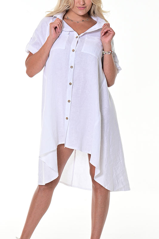 Ladies Linen Dress Button Down w/Roll-Up Sleeve by AZUCAR - LLWD107- 6 PCS/PRE-PACK