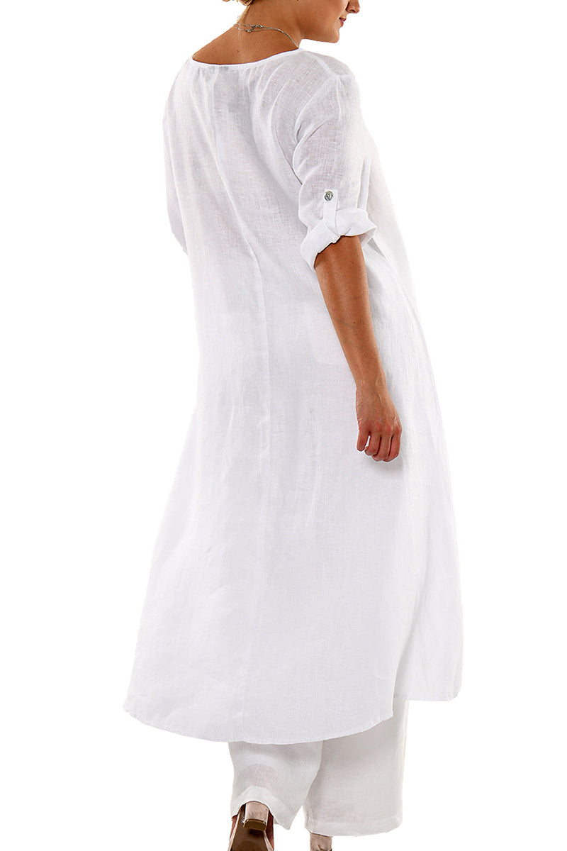 Ladies 100% Linen Kaftan High-Low Roll-Up Sleeve Tunic by AZUCAR-E. BLUE-Color Options - LLWD2079 - 6 PCS/PRE-PACK