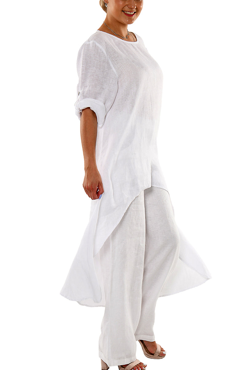 Ladies 100% Linen Kaftan High-Low Roll-Up Sleeve Tunic by AZUCAR-E. BLUE-Color Options - LLWD2079 - 6 PCS/PRE-PACK
