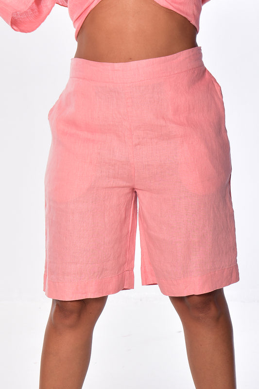 Ladies Linen Bermuda Shorts w/Pockets Flat Front-P.ROSE-Color Options-LLWH2075 - 6 PCS/PRE-PACK