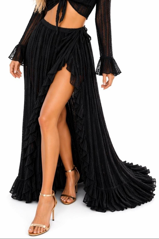 AZUCAR Long Ruffle Side-Tie Cover-Up Skirt  Style #LMK3992