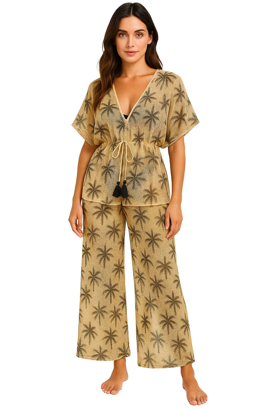Ladies Pant Set Beach Cover-Up Palm Trees Mesh Fabric by Azucar - LMST3612 - 6 PCS/PRE-PACK