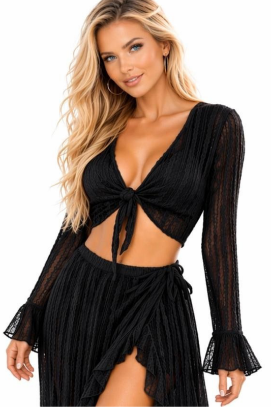AZUCAR Long Sleeve Tie-Front Cover-Up Top  Style #LMT3991
