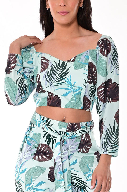 Ladies L/S Tropical Sweetheart Neck Top by AZUCAR - LPB1704 - 6 PCS/PRE-PACK