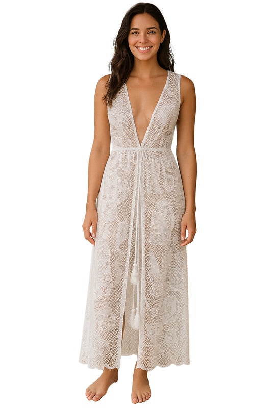 Swimsuit Cover-Up Tunic Sheer Chiffon Open Front Maxi by AZUCAR-WHITE-COLOR OPTIONS- LPD3718 - 6 PCS/PRE-PACK