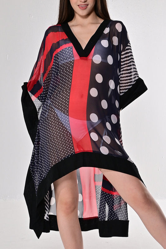 Ladies Bathing Suit Cover-Up Sheer V-Neck-BLACK/WHITE-Color Options-LPT1448 - 6 PCS/PRE-PACK