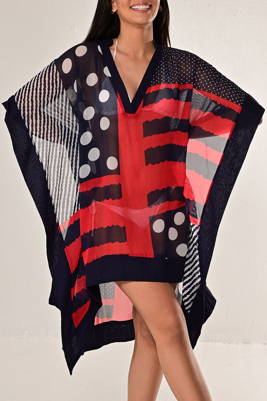 Ladies Bathing Suit Cover-Up Sheer V-Neck-NAVY/RED-Color Options-LPT1448 - 6 PCS/PRE-PACK