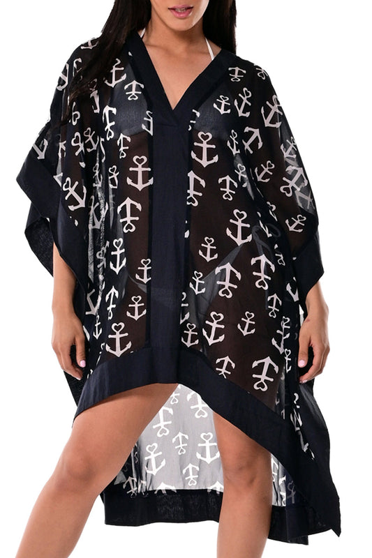 Women's Sheer Swim Cover-Up Nautical Anchors Square by AZUCAR-NAVY/WHITE-Color Options - LPT1747 - 6 PCS/PRE-PACK