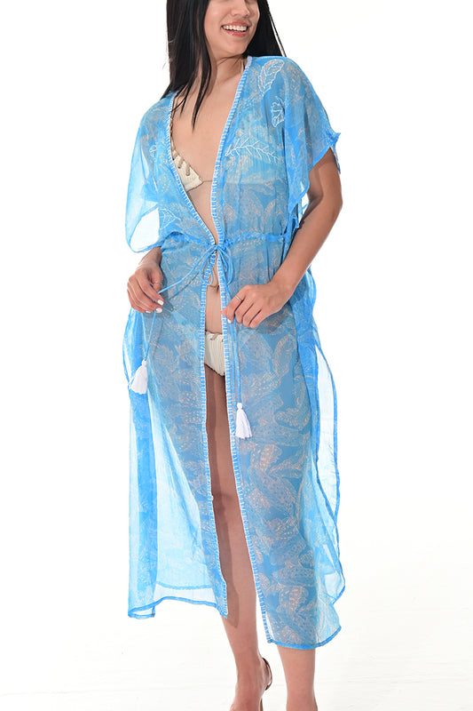 Ladies Beach Cover-Up Long Open Front by AZUCAR - LT. BLUE - LPT238 - 6 PCS/PRE-PACK