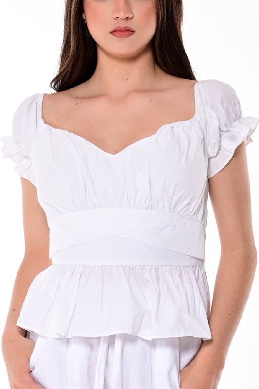 Ladies Sweet Heart Neck Top White by AZUCAR - LRB1713PB - 6 PCS/PRE-PACK
