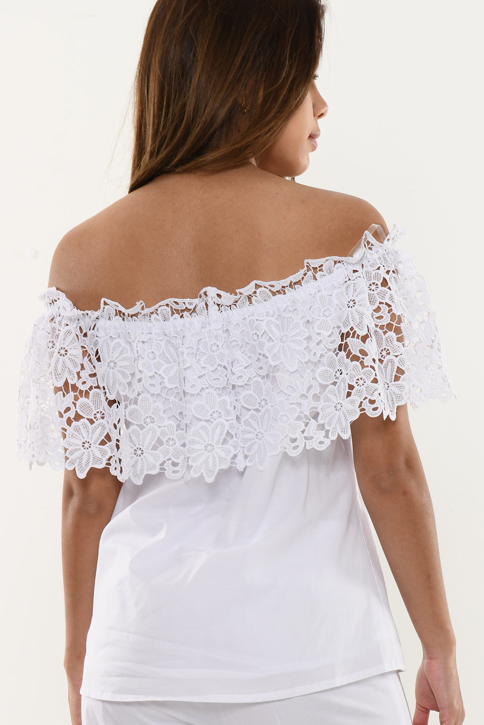 Ladies Off-The-Shoulder Top w/Lace White by Azucar - LRPB347 - 6 PCS/PRE-PACK