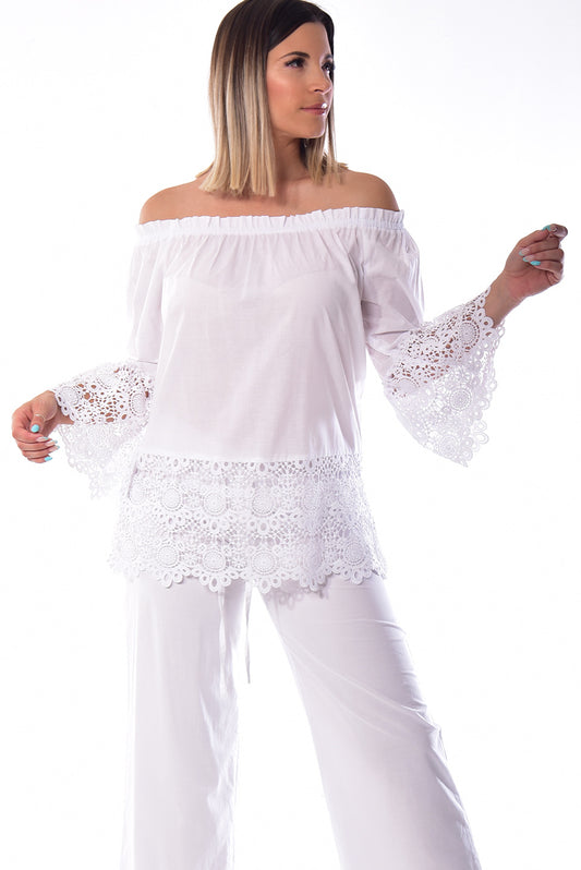 Ladies L/S Off-The-Shoulder Top w/Lace by Azucar - LRPB947 - 6 PCS/PRE-PACK