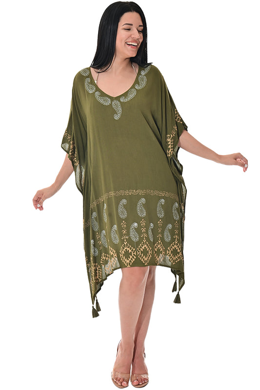 Woman's Bathing Suit Cover-Up Kaftan Square Olive Green by AZUCAR - LRT204 - 6 PCS/PRE-PACK