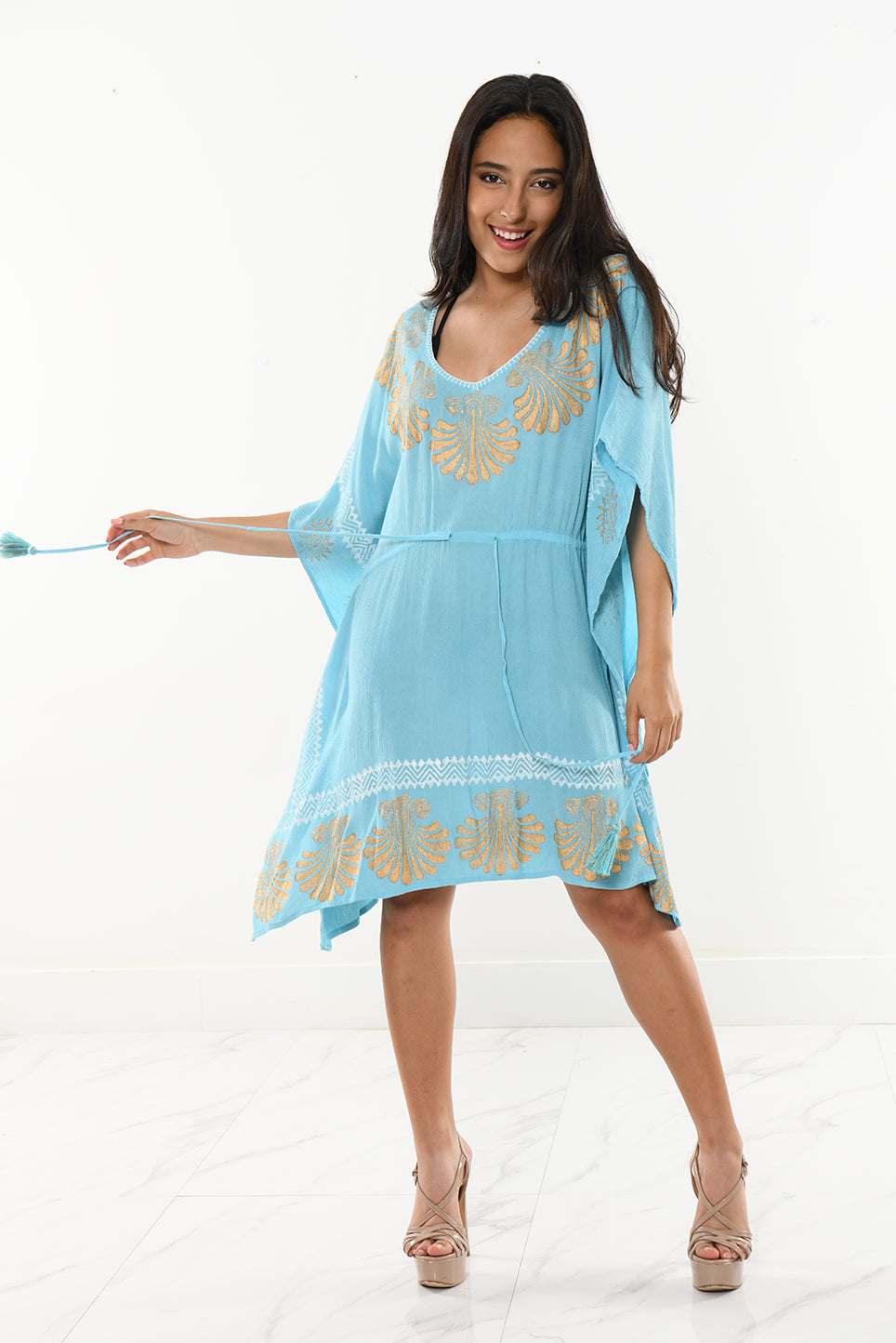 Ladies Bathing Suit Kaftan Beach Cover-Up w/Tassels by AZUCAR - LRT205 - 6 PCS/PRE-PACK