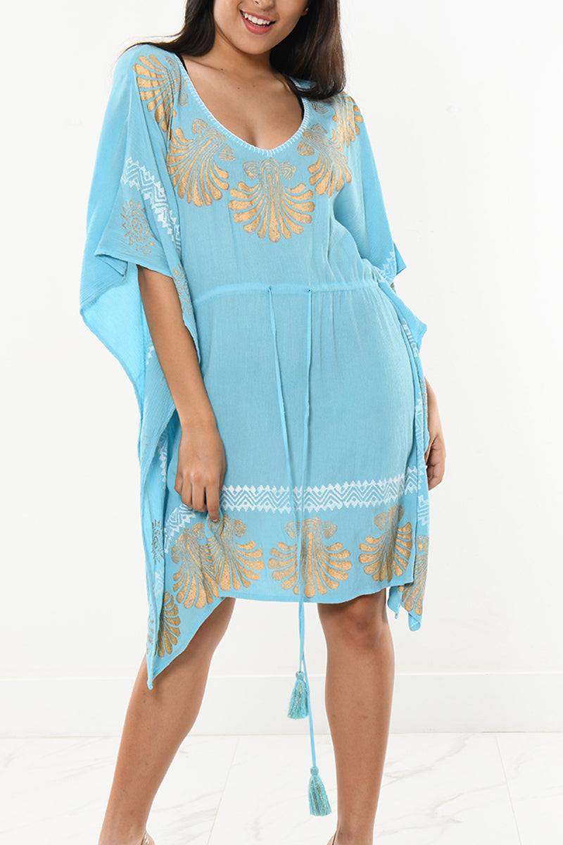Ladies Bathing Suit Kaftan Beach Cover-Up w/Tassels by AZUCAR - LRT205 - 6 PCS/PRE-PACK
