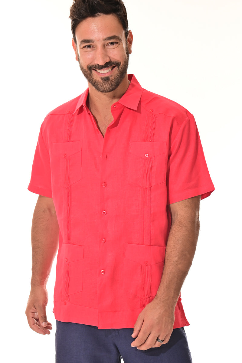Men 100% Linen Classic S/S Guayabera WHITE-Color Options-LS399 - 6 PCS/PRE-PACK