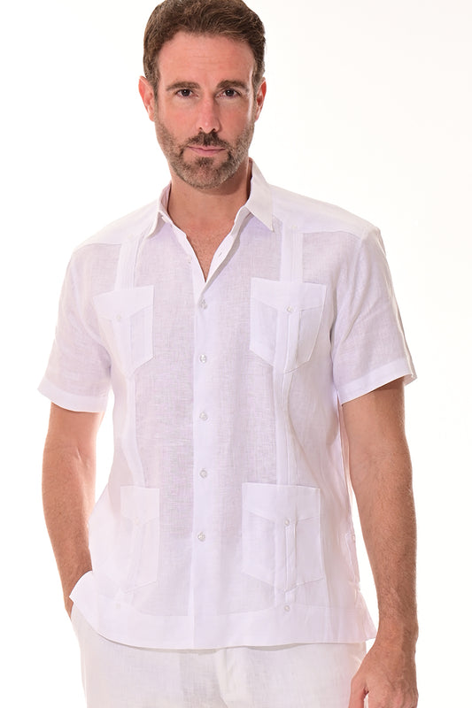 Men 100% Linen Classic S/S Guayabera WHITE-Color Options-LS399 - 6 PCS/PRE-PACK