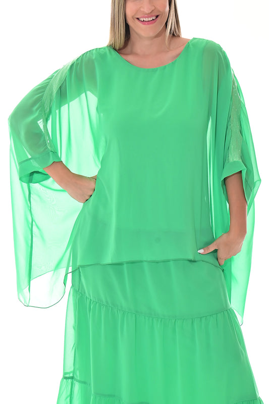 Ladies Sheer Top Loose Sequin Dolman Sleeve-GREEN-Color Options-LSB401 - 6 PCS/PRE-PACK