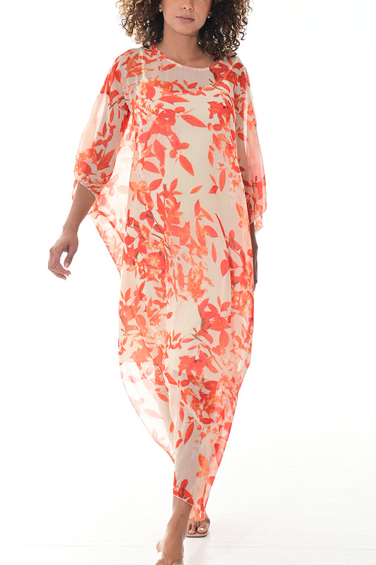Ladies Maxi Dress Loose Dolman Sleeve by AZUCAR-ORANGE FLORAL-Color Options-LSB421 - 6 PCS/PRE-PACK