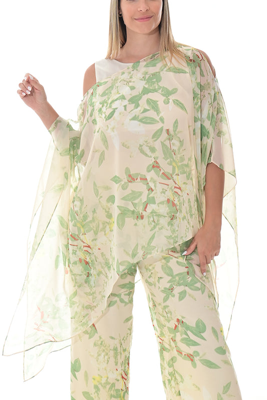 Ladies Shear Shrug Poncho Light Weight Off-the-Shoulder-GREEN FLORAL-Color Options-LSB422 - 6 PCS/PRE-PACK